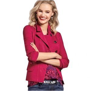 CAbi The Outing Asymmetrical Tailored Ponte Blazer Size 6 Deep Rhubarb Pockets